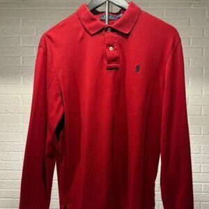 Polo by Ralph Lauren Mens Long Sleeve Polo Sz L Burnt Orange Green Pony Logo